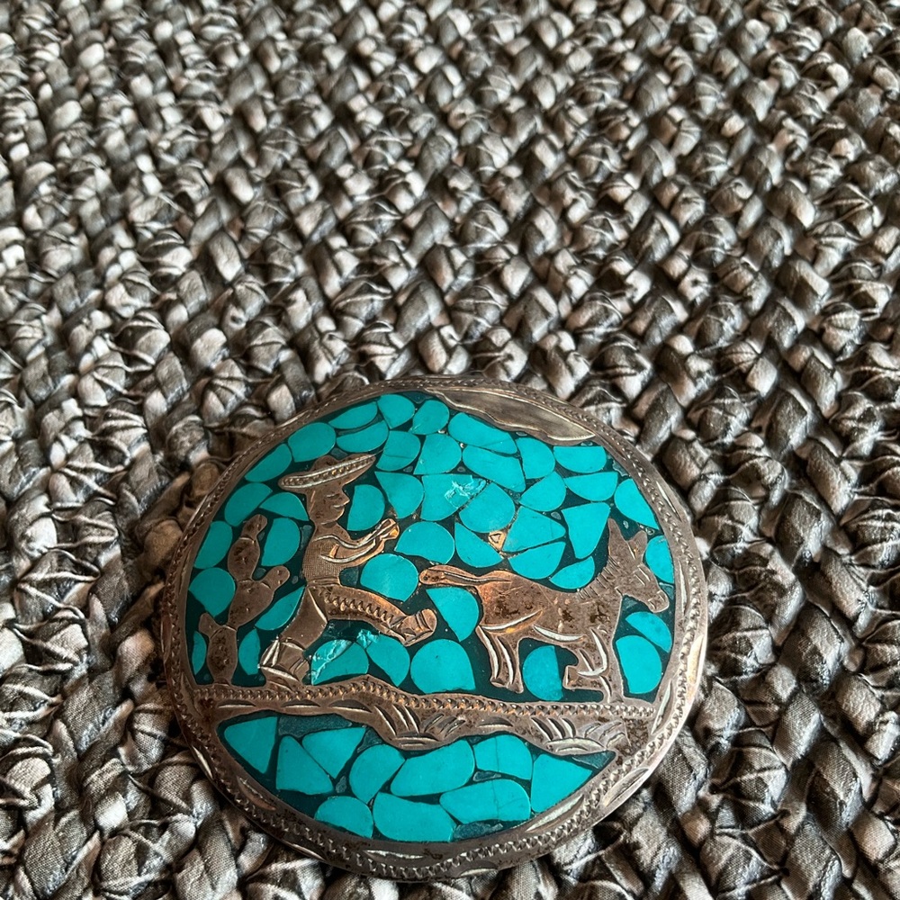 Silver and turquoise pin/pendant from Mexico
